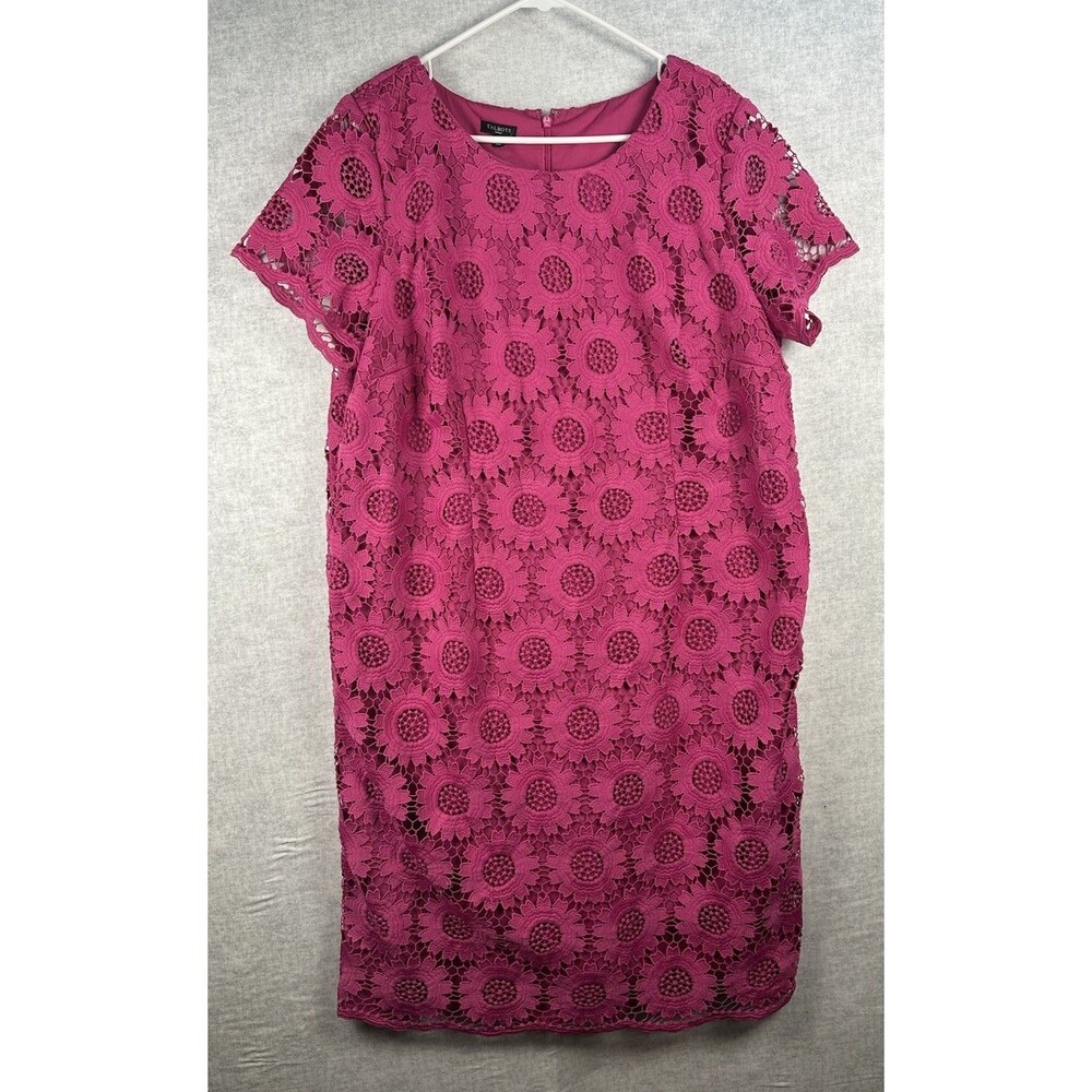 TALBOTS Larosa Pink Crocheted Floral Lace Sheath Dress Plus Size 16W